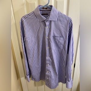 Peter Millar Mens Shirt Large Purple/Blue Stripe Button Up Long Sleeve Cotton